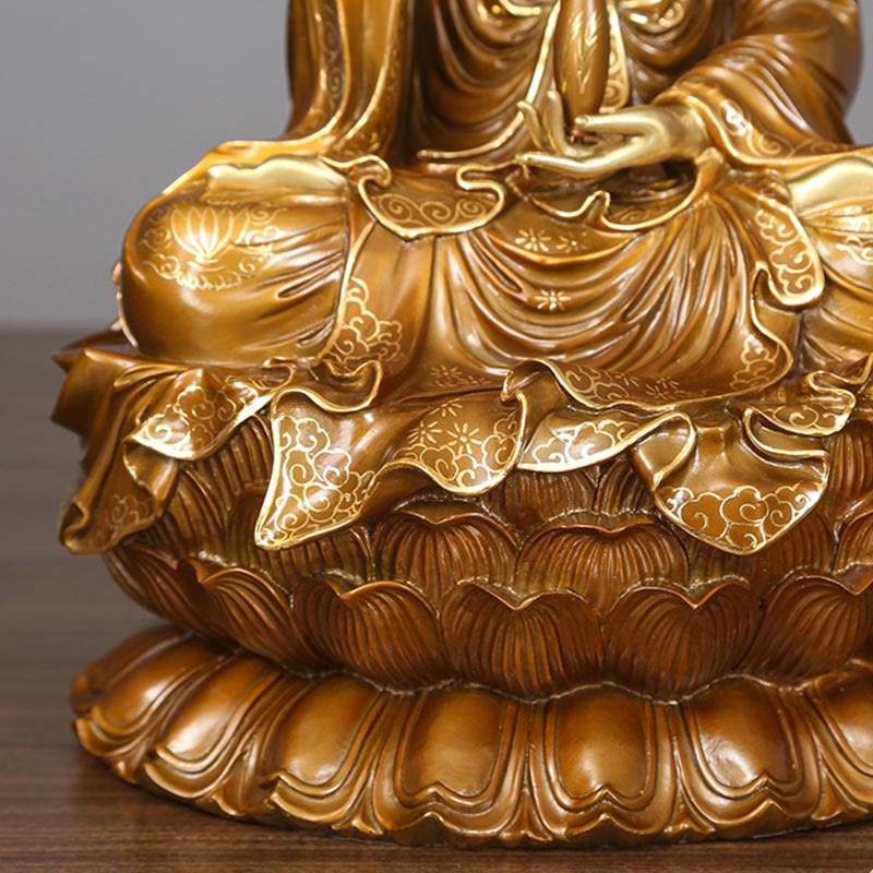 観音Buddha Stones蓮華座像 真鍮銅像 家庭用祭壇装飾 - image 9