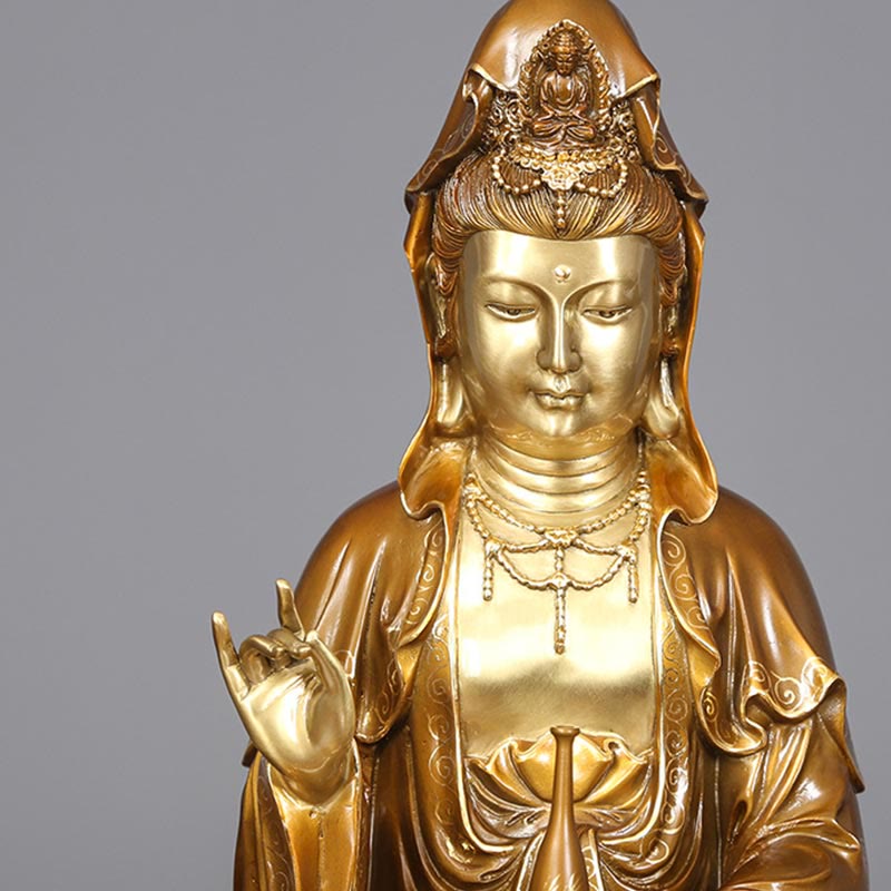 観音Buddha Stones蓮華座像 真鍮銅像 家庭用祭壇装飾 - image 6
