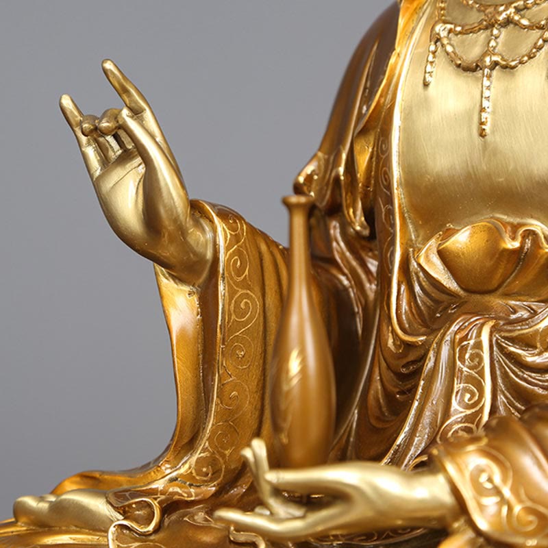 観音Buddha Stones蓮華座像 真鍮銅像 家庭用祭壇装飾 - image 7