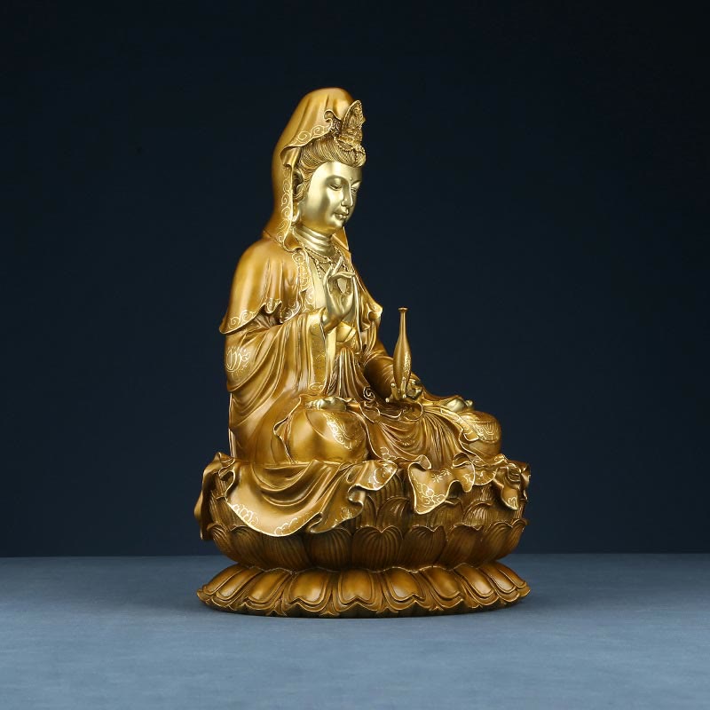 観音Buddha Stones蓮華座像 真鍮銅像 家庭用祭壇装飾 - image 13