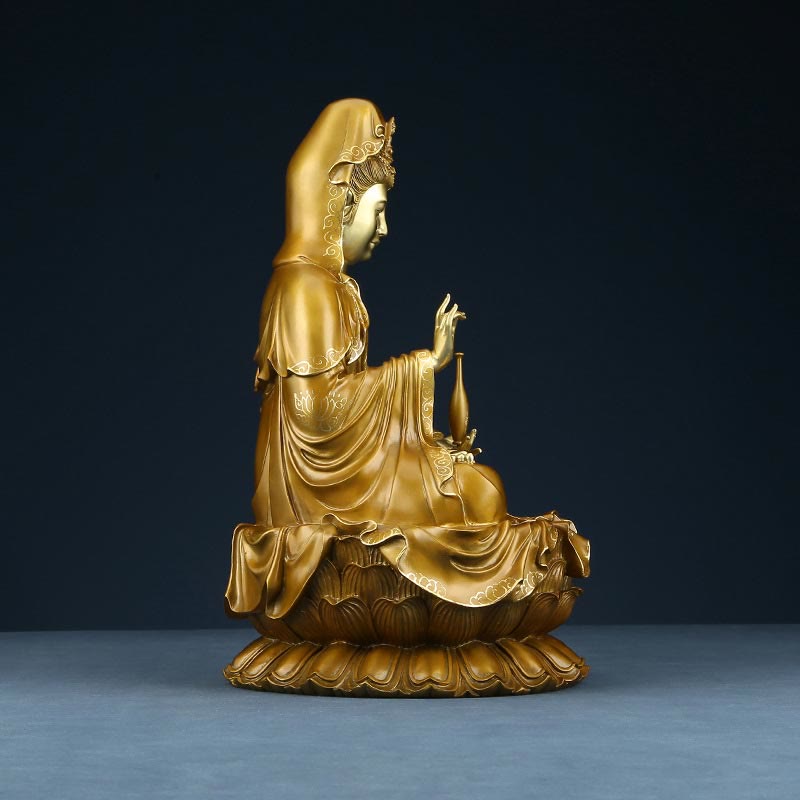 観音Buddha Stones蓮華座像 真鍮銅像 家庭用祭壇装飾 - image 15