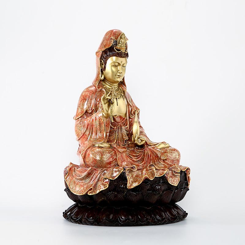 観音Buddha Stones蓮華座像 真鍮銅像 家庭用祭壇装飾 - image 18