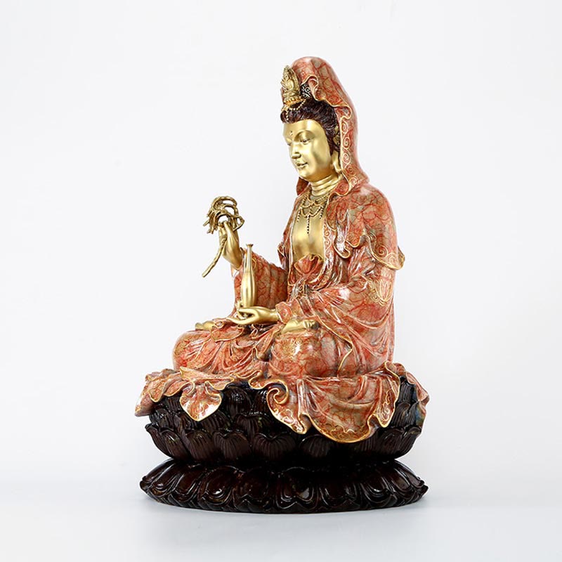 観音Buddha Stones蓮華座像 真鍮銅像 家庭用祭壇装飾 - image 21