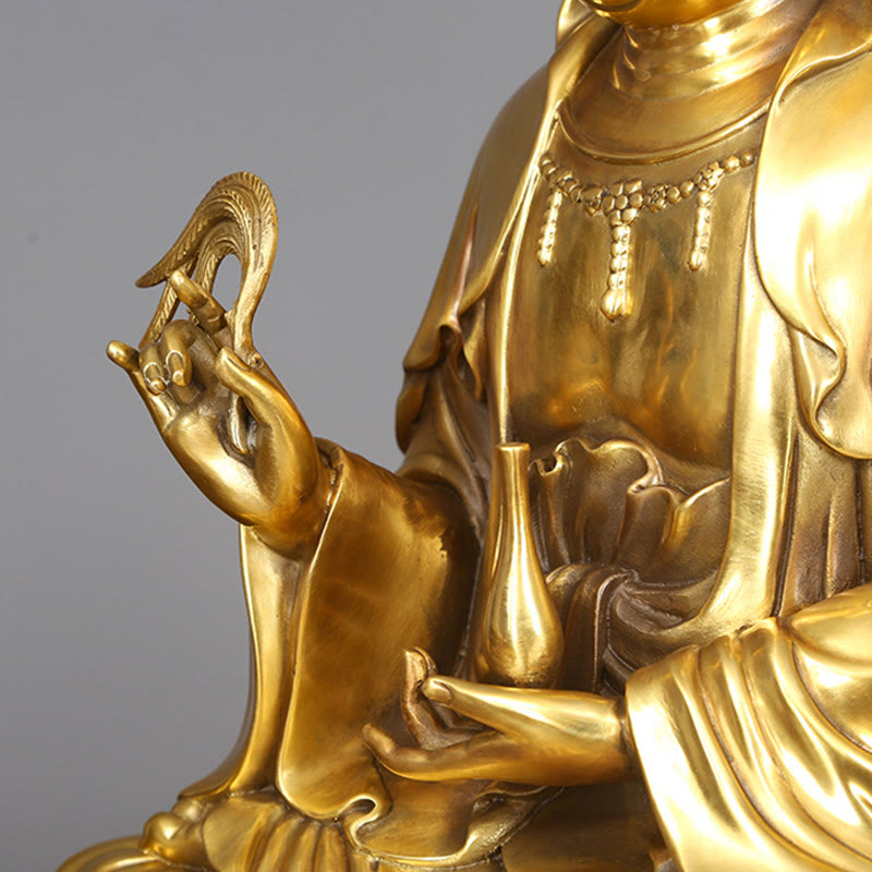 Buddha Stones観音菩薩 柳の瓶を持つ ハーモニー 真鍮銅像 室内装飾 - image 15