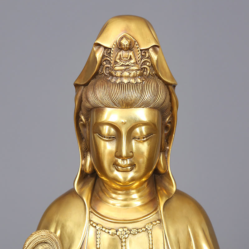 Buddha Stones観音菩薩 柳の瓶を持つ ハーモニー 真鍮銅像 室内装飾 - image 14