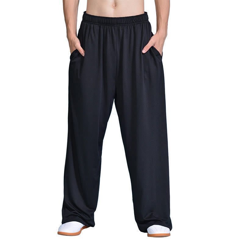 Buddha Stones夏用 ユニセックス 伸縮性ウエスト 太極拳 気功 練習用パンツ ポケット付き - 黒 - 3XL- 米国/UK/AU/ EUの2XLに適合 - image 1