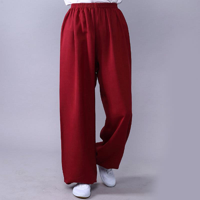 Buddha Stones夏用 伸縮性ウエスト 太極拳 気功練習 コットンリネン ユニセックスパンツ - クリムゾン - 3XL-US/UK/AU/EUサイズ対応- 2XL - image 20