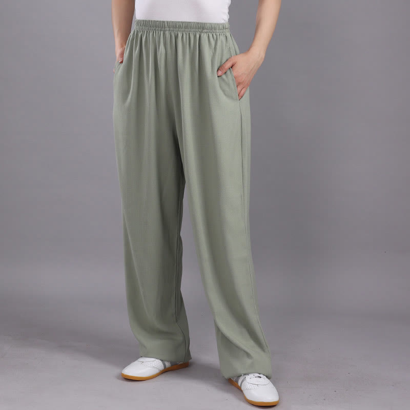 Buddha Stones夏用 ユニセックス 伸縮性ウエスト 太極拳 気功練習 通気性 ポケット付き コットンリネンパンツ - ライトグリーン - 3XL- 米国/UK/AU/ EUに適合 - 2XL - image 27