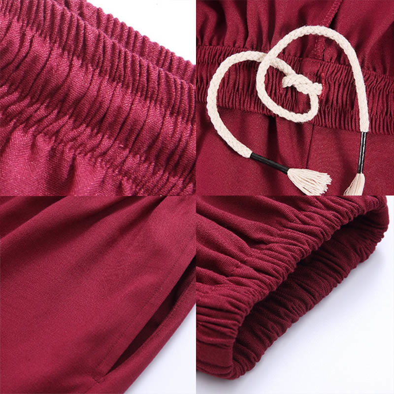 Buddha Stones夏用 ユニセックス 伸縮性ウエスト 太極拳 気功練習 通気性 ポケット付き コットンリネンパンツ - image 16