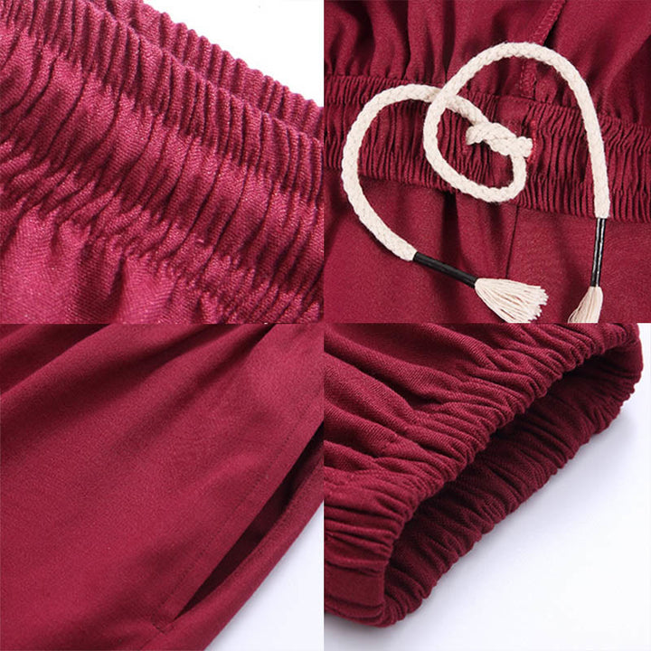 Buddha Stones夏用 ユニセックス 伸縮性ウエスト 太極拳 気功練習 通気性 ポケット付き コットンリネンパンツ - image 16