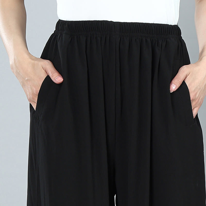 Buddha Stones夏用 ユニセックス 伸縮性ウエスト 太極拳 カンフー 気功 練習用 コットン 通気性 ポケット付きパンツ - image 7