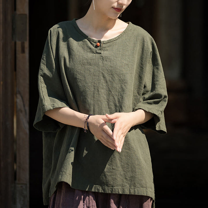 Buddha Stonesカジュアル ハーフスリーブ ラミー リネン コットン Tシャツ - image 17