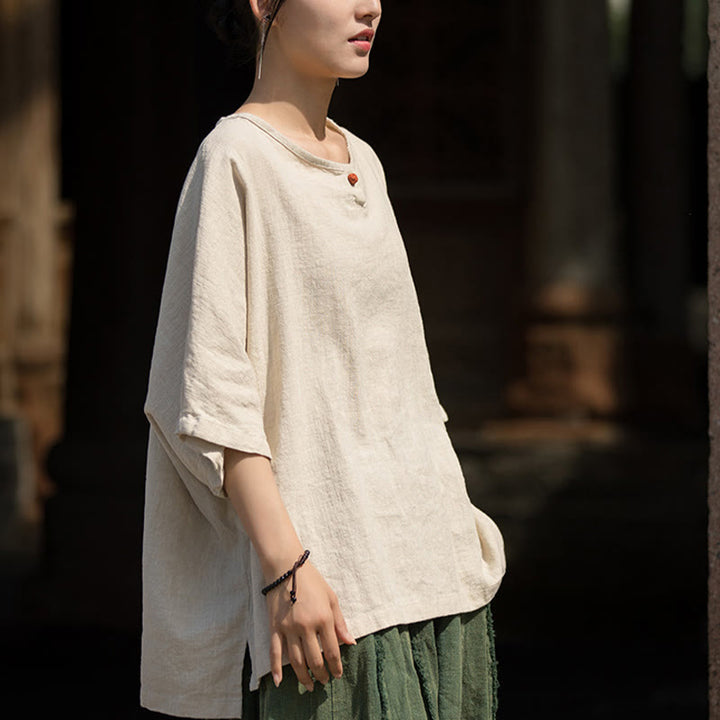 Buddha Stonesカジュアル ハーフスリーブ ラミー リネン コットン Tシャツ - image 24