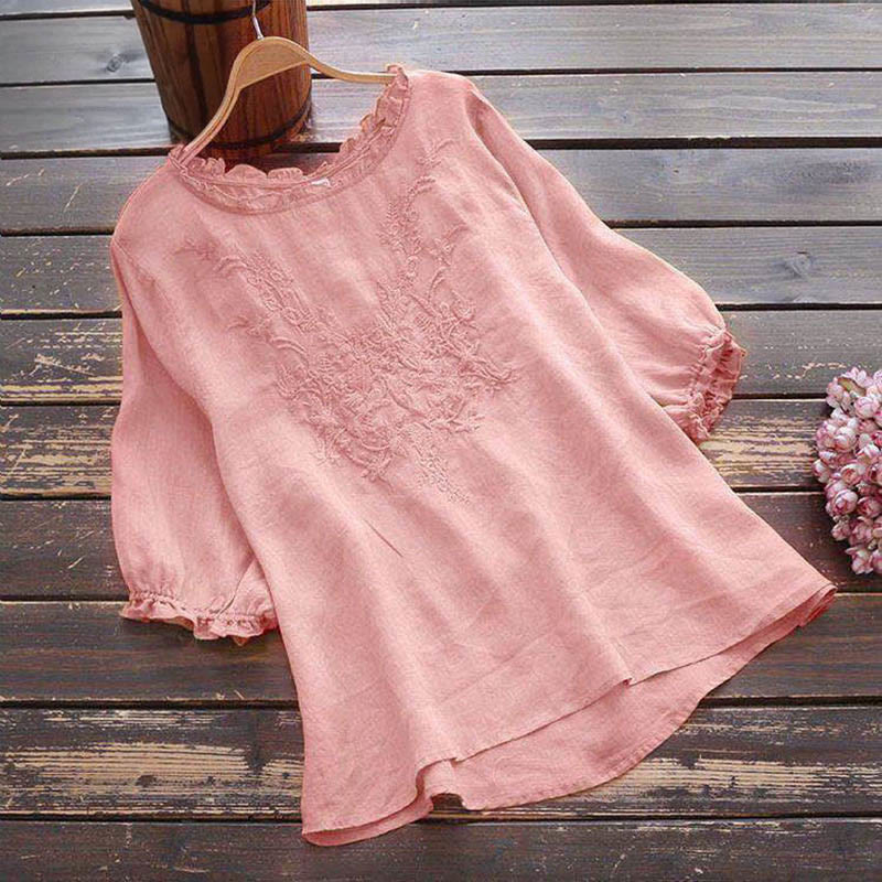 Buddha Stonesレディース フラワー刺繍デザイン クルーネック Tシャツ - ライトピンク - US14、 UK/AU18、 EU46 (4XL) - image 14