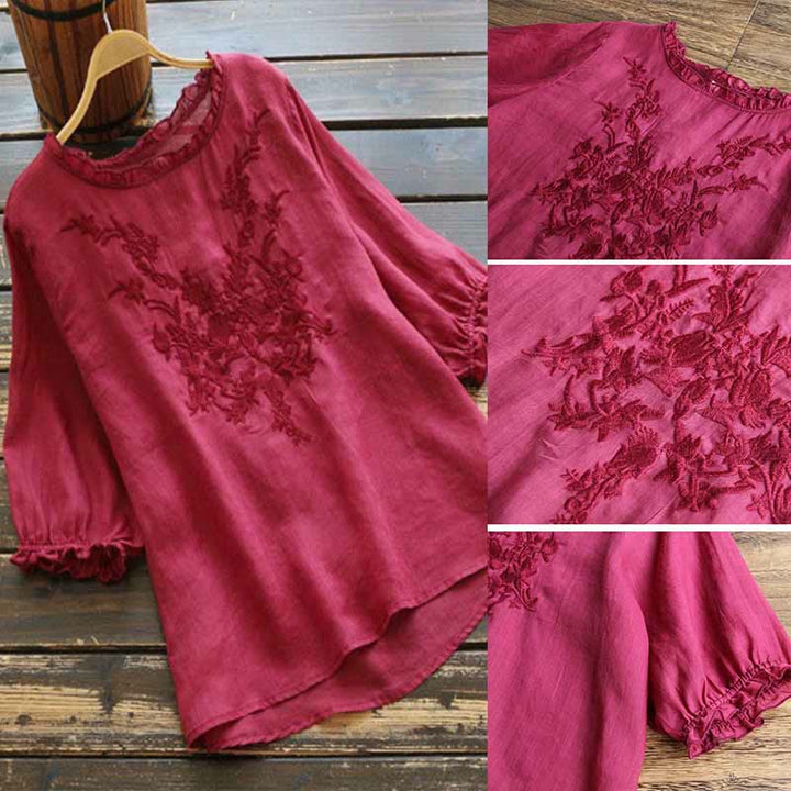 Buddha Stonesレディース フラワー刺繍デザイン クルーネック Tシャツ - image 7