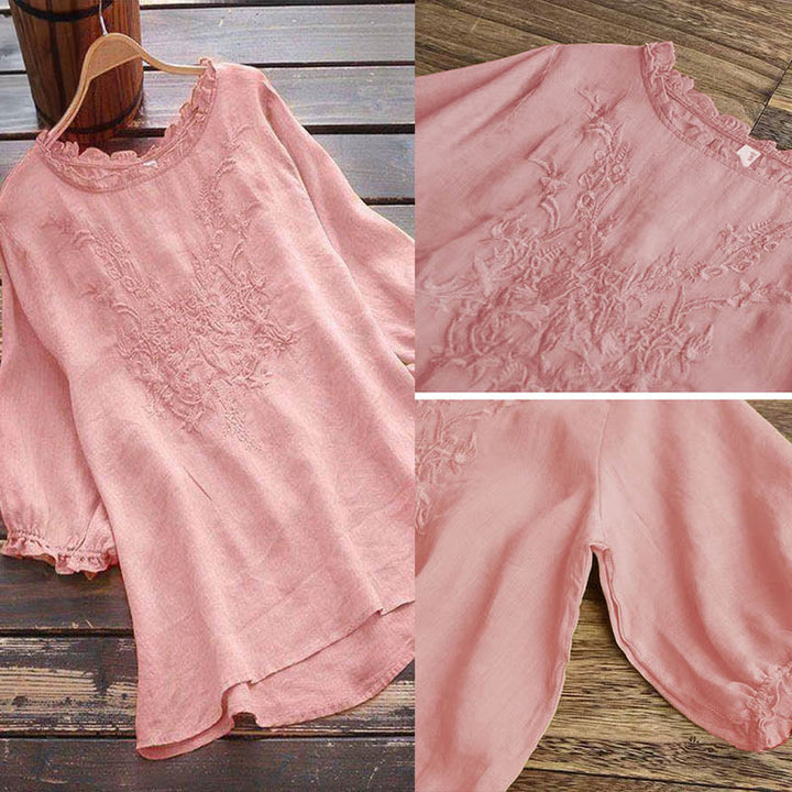 Buddha Stonesレディース フラワー刺繍デザイン クルーネック Tシャツ - image 15