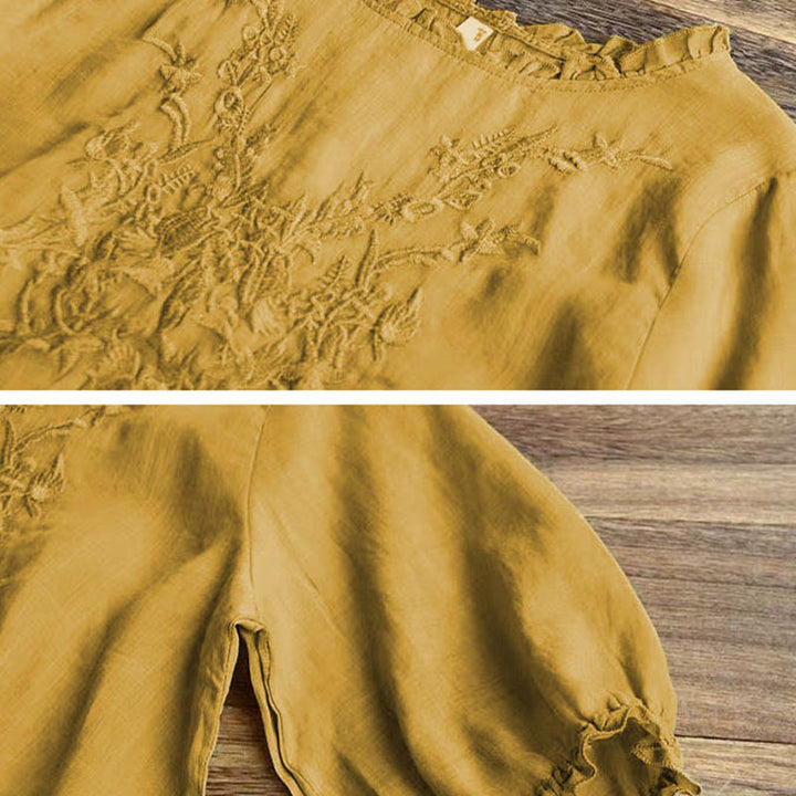 Buddha Stonesレディース フラワー刺繍デザイン クルーネック Tシャツ - image 10