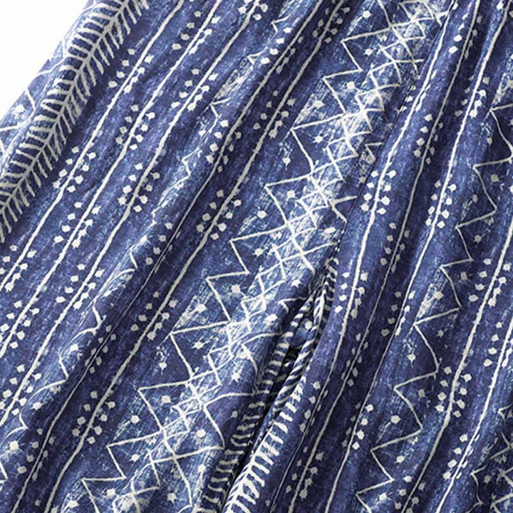 Buddha Stonesブルーストライププリント コットンリネン ワイドレッグパンツ ポケット付き - image 7