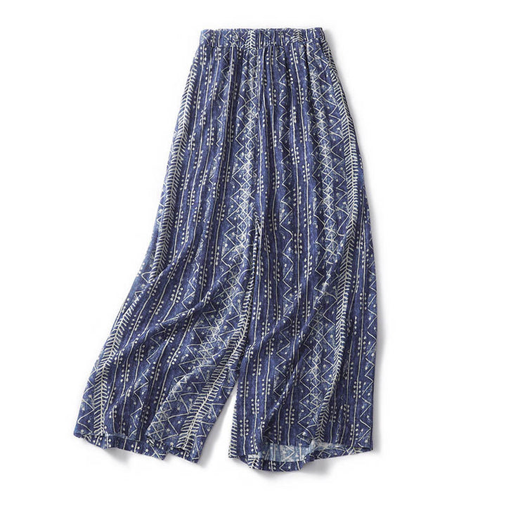 Buddha Stonesブルーストライププリント コットンリネン ワイドレッグパンツ ポケット付き - image 3