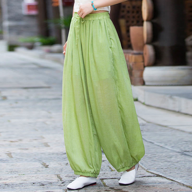Buddha Stonesサマー 無地 リネン ドローストリング パンツ ポケット付き - ペールグリーン - US4-6、 UK/AU8-10、 EU36-38 (F) - image 19