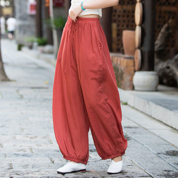 Buddha Stonesサマー 無地 リネン ドローストリング パンツ ポケット付き - 鮭 - US4-6、 UK/AU8-10、 EU36-38 (F) - image 27