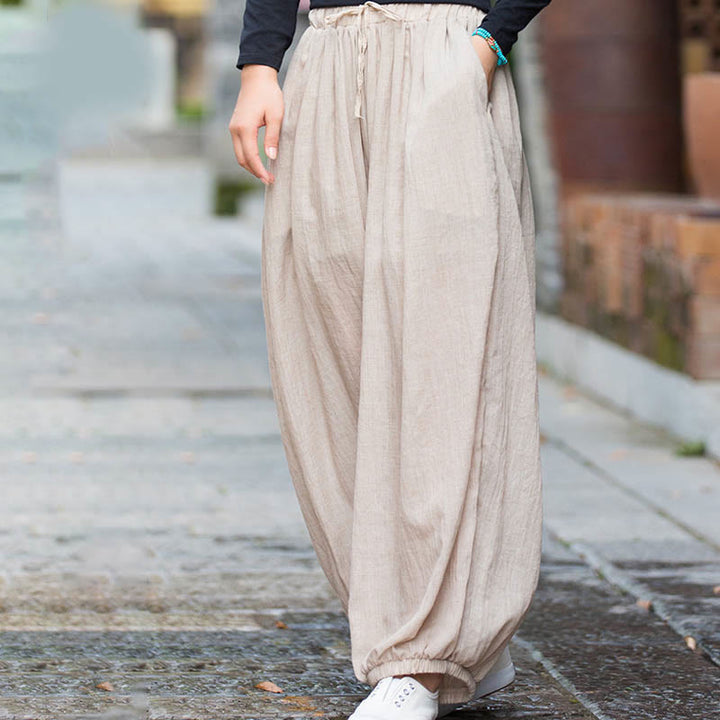 Buddha Stonesサマー 無地 リネン ドローストリング パンツ ポケット付き - image 13