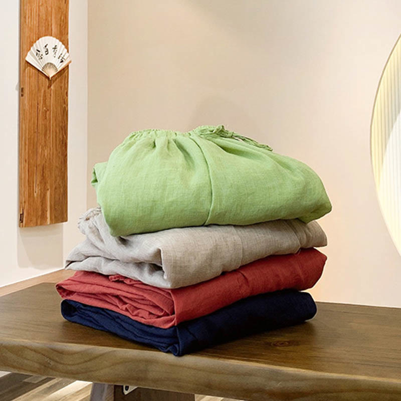 Buddha Stonesサマー 無地 リネン ドローストリング パンツ ポケット付き - image 1