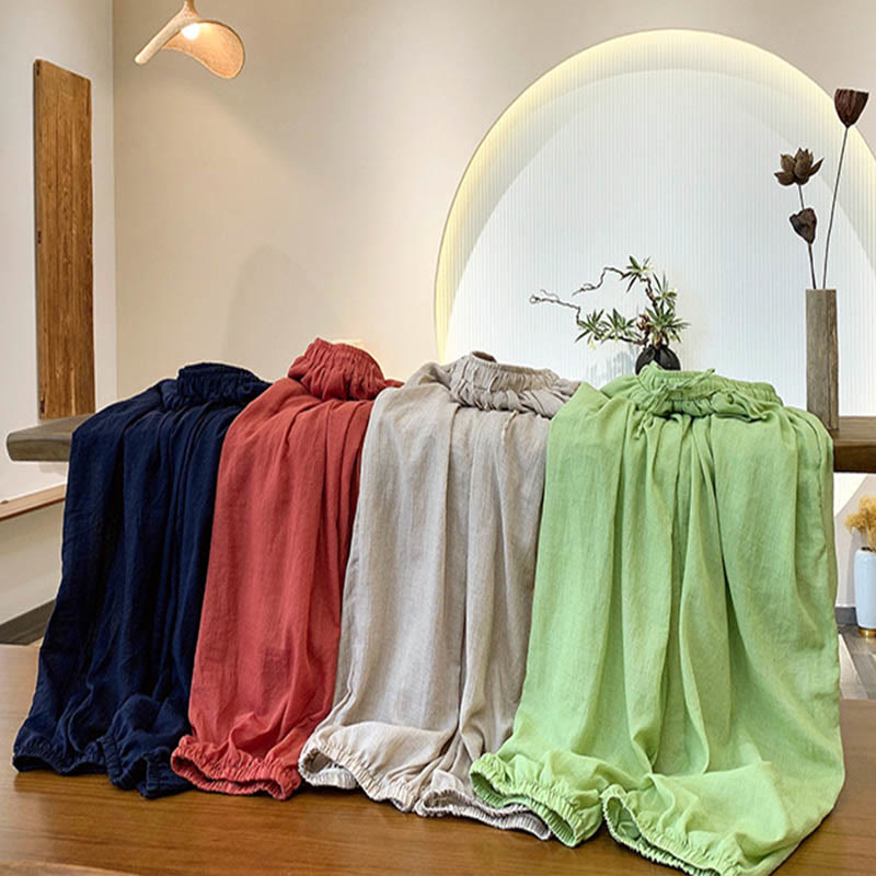 Buddha Stonesサマー 無地 リネン ドローストリング パンツ ポケット付き - image 2