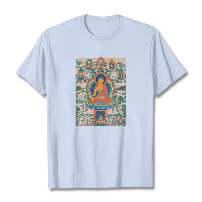 Buddha Stones薬師如来経典をアートに昇華させたTシャツ - ライトシアン - 2XL - image 10