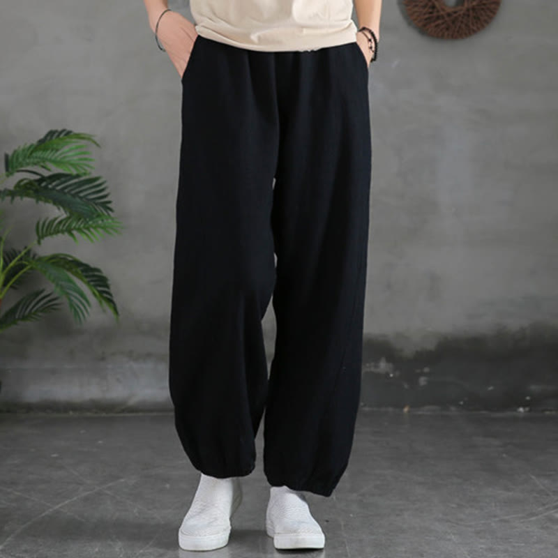 Buddha Stones無地ラミーリネンコットンパンツ ポケット付き - 黒 - US4、 UK/AU8、 EU36 (L) - image 35