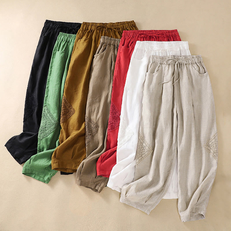 レディース ハーレムパンツ 夏用 コットン ウエスト紐付き ポケット付き Buddha Stones - image 1