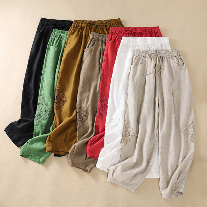 レディース ハーレムパンツ 夏用 コットン ウエスト紐付き ポケット付き Buddha Stones - image 1