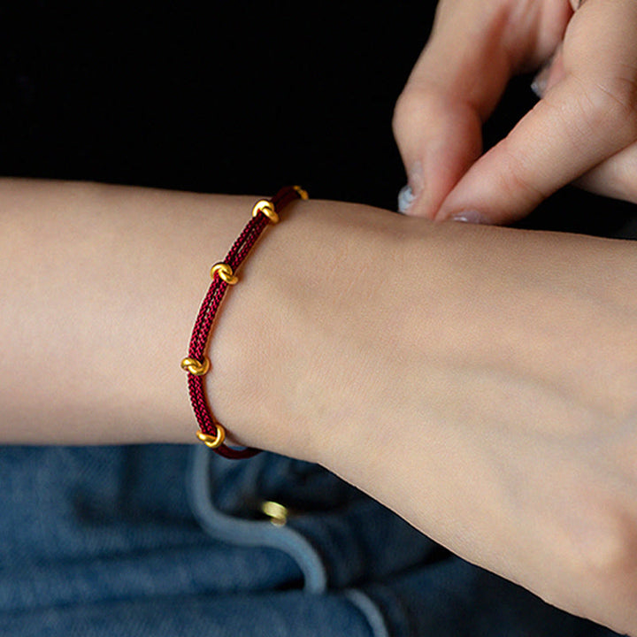 Buddha Stones999ゴールドウィッシュノットデザインハンドメイド幸運編みロープブレスレット - image 8