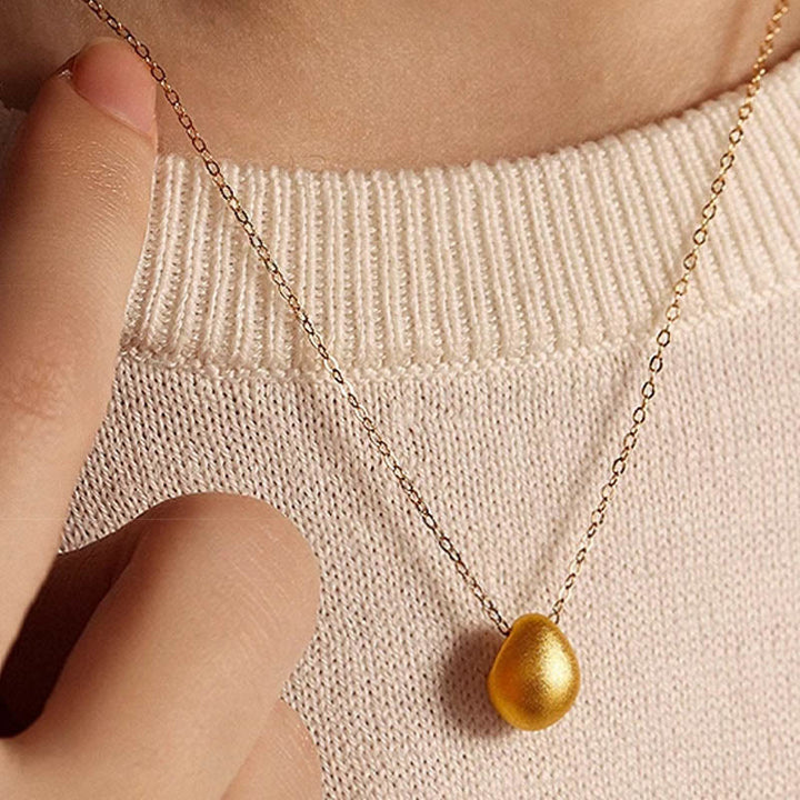 Buddha Stones999ゴールドエッグウォータードロップパターン祝福ネックレスペンダント