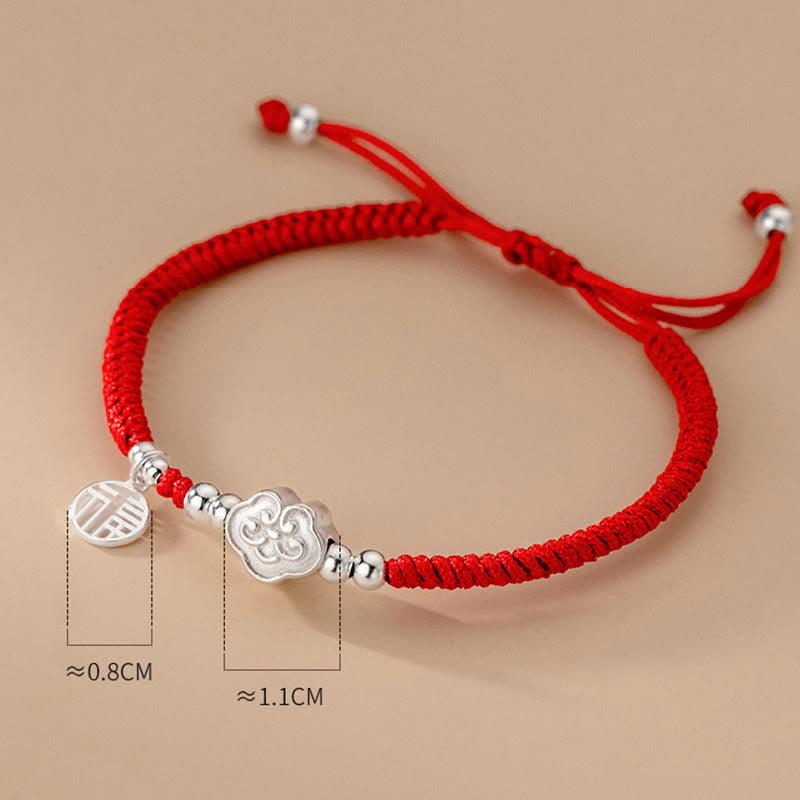 Buddha Stonesハンドメイド925スターリングシルバーフーキャラクター縁起の良い雲の祝福編みロープブレスレット