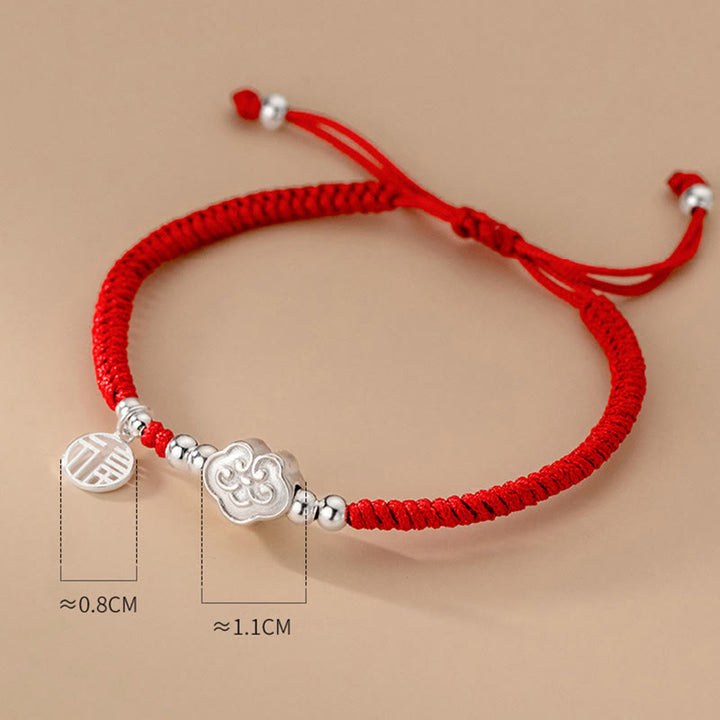 Buddha Stonesハンドメイド925スターリングシルバーフーキャラクター縁起の良い雲の祝福編みロープブレスレット