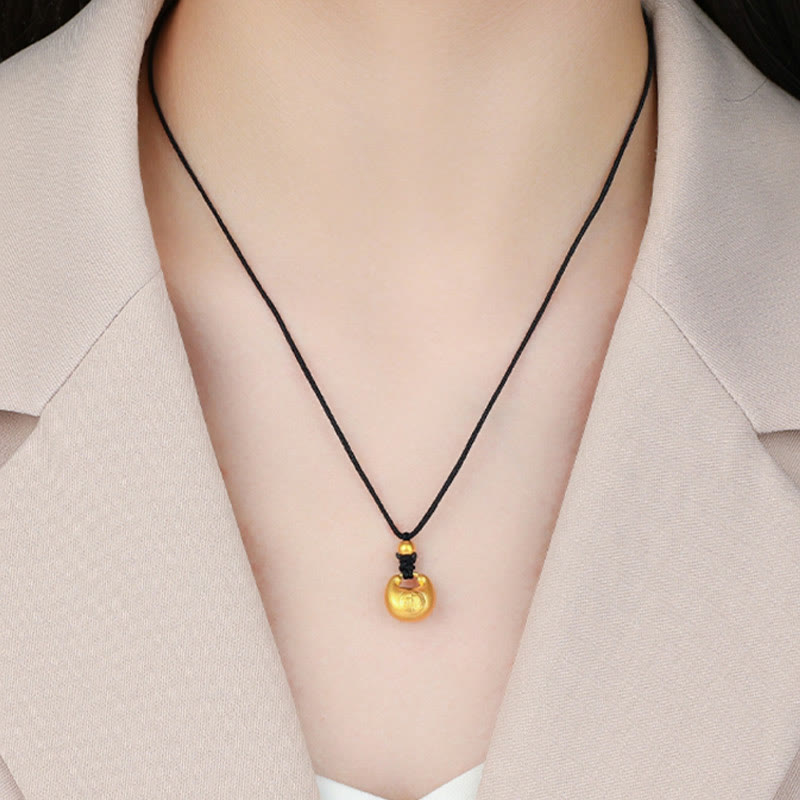 Buddha Stones999ゴールドフーキャラクターウィッシュロックパターン幸運ロープネックレスペンダント - image 3