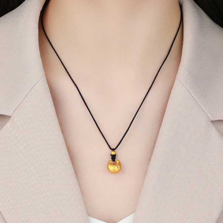 Buddha Stones999ゴールドフーキャラクターウィッシュロックパターン幸運ロープネックレスペンダント - image 3