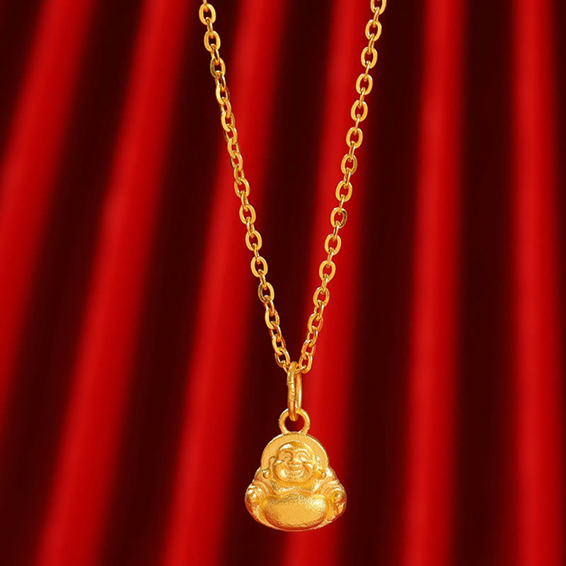 Buddha Stones999ゴールド ミニ 笑う仏陀 幸運 富 ネックレス ペンダント