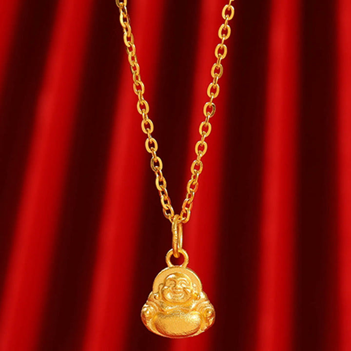 Buddha Stones999ゴールド ミニ 笑う仏陀 幸運 富 ネックレス ペンダント