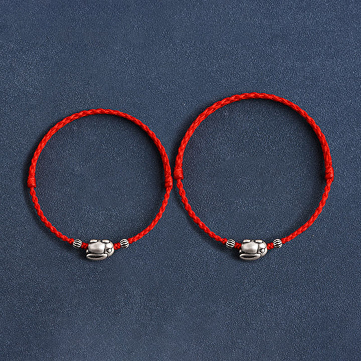Buddha Stonesハンドメイド999スターリングシルバーウサギ幸運ロープブレスレットアンクレット
