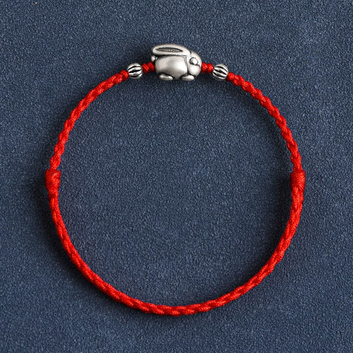 Buddha Stonesハンドメイド999スターリングシルバーウサギ幸運ロープブレスレットアンクレット - image 1