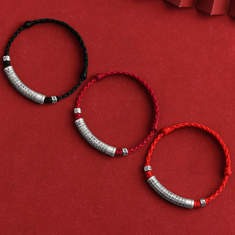 Buddha Stonesハンドメイド 999 スターリングシルバーオーム・マニ・パドメ・フム般若心経 彫刻 幸運 ロープ ブレスレット アンクレット - image 1