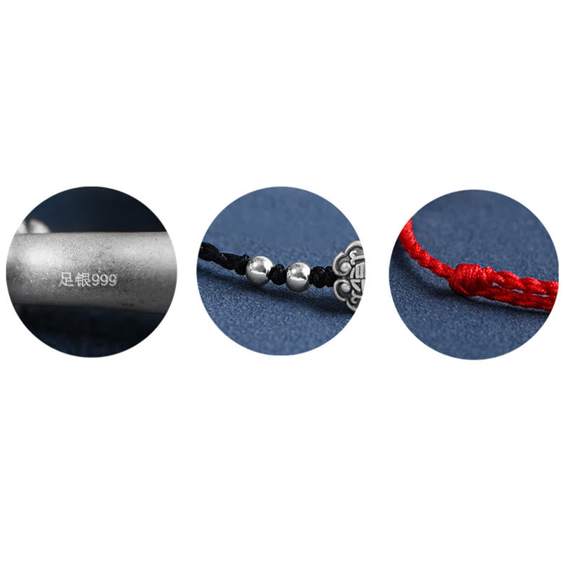 Buddha Stonesハンドメイド999スターリングシルバーフーキャラクターウィッシュ如意ハンドル幸運繁栄ロープブレスレットアンクレット - image 23