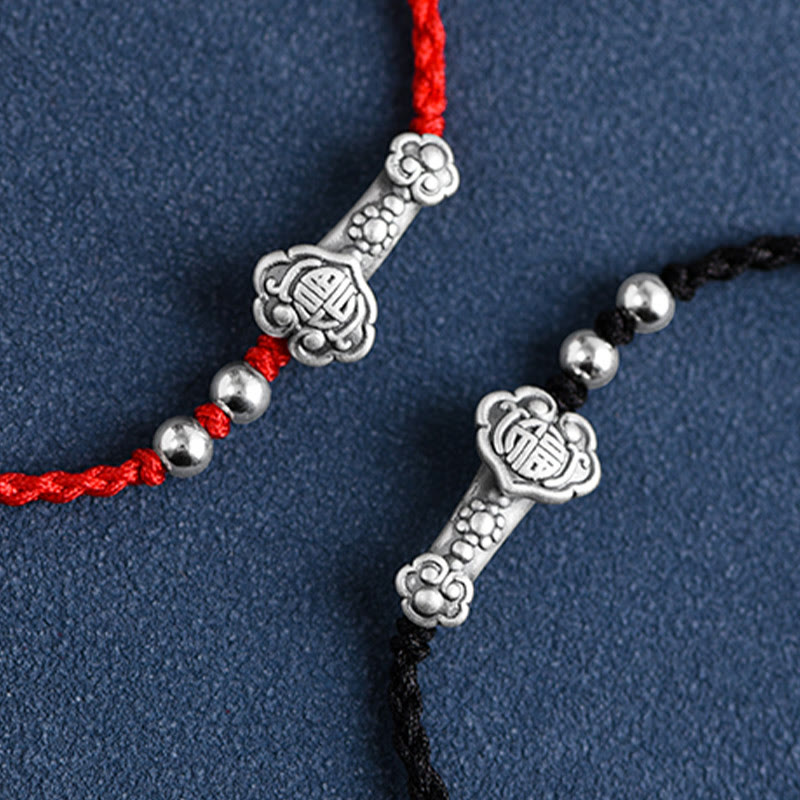 Buddha Stonesハンドメイド999スターリングシルバーフーキャラクターウィッシュ如意ハンドル幸運繁栄ロープブレスレットアンクレット - image 25