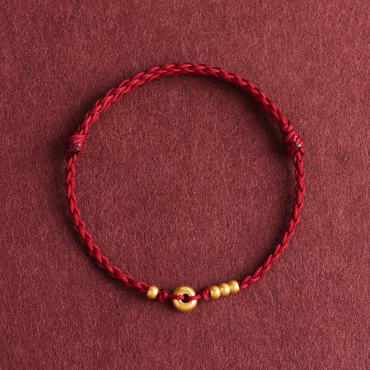 Buddha Stones999ゴールド 小さな平和のお守りチャームデザイン ハンドメイド 幸運 編み込み ロープ ブレスレット アンクレット - アンクレット（円周18～30cm） - ダークレッド - image 12