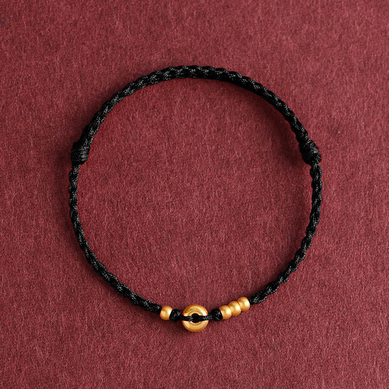 Buddha Stones999ゴールド 小さな平和のお守りチャームデザイン ハンドメイド 幸運 編み込み ロープ ブレスレット アンクレット - アンクレット（円周18～30cm） - 黒 - image 18
