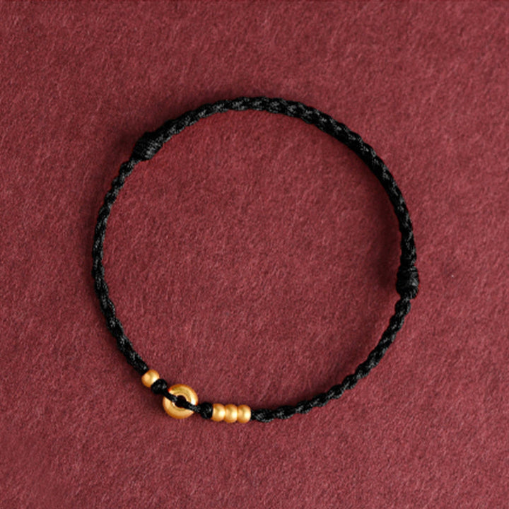 Buddha Stones999ゴールド 小さな平和バックルデザイン ハンドメイド 幸運 編み込み ロープ ブレスレット アンクレット