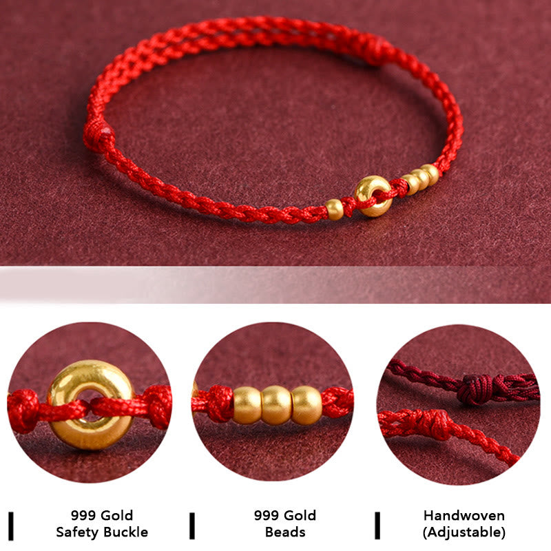 Buddha Stones999ゴールド 小さな平和のお守りチャームデザイン ハンドメイド 幸運 編み込み ロープ ブレスレット アンクレット - image 3
