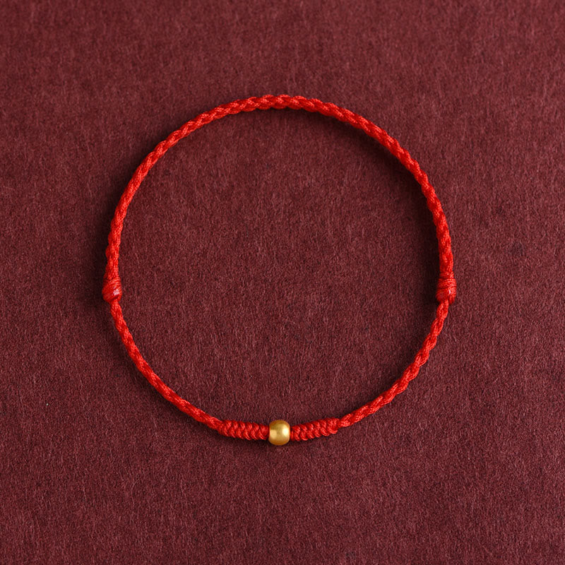 Buddha Stones999ゴールド ミニビーズデザイン ハンドメイド 強度 編み込みロープ ブレスレット アンクレット